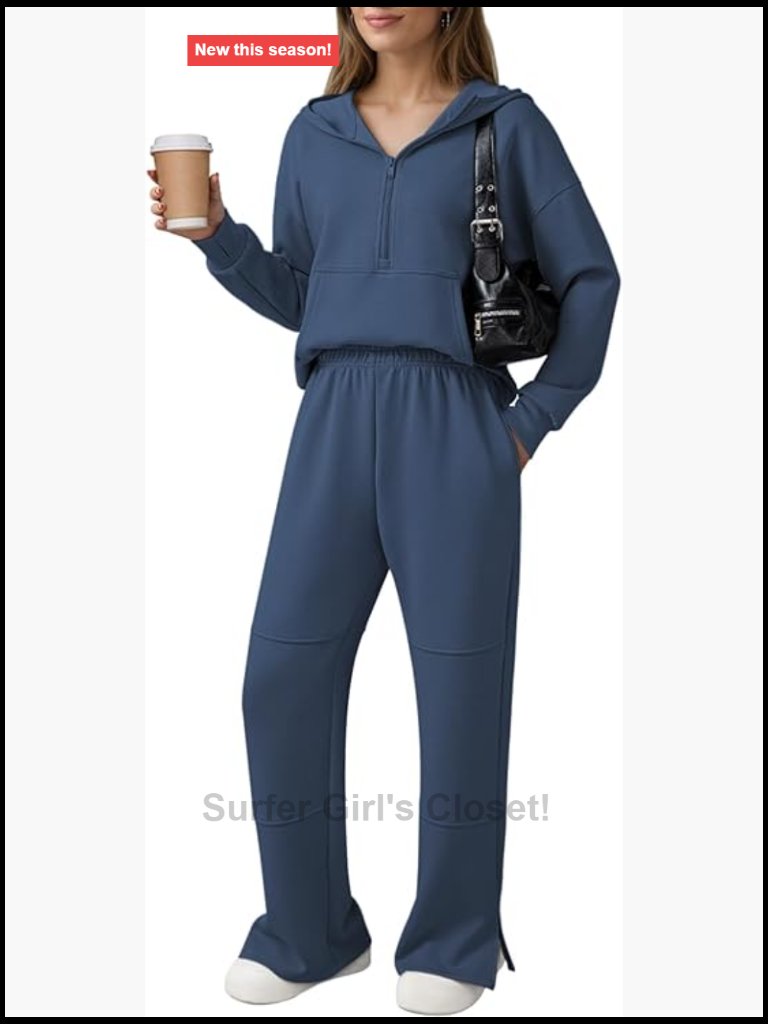 2 Piece Lounge Set Half Zip Hoodie Wide Leg Sweatpants Sweatsuit Tracksuit